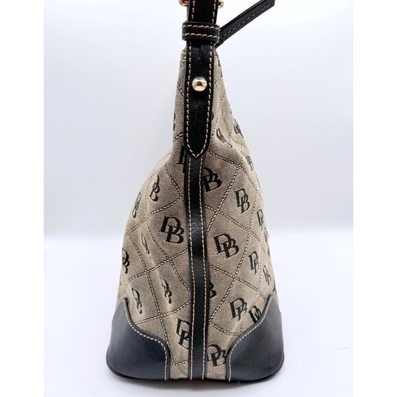Dooney & Bourke Signature Logo Canvas Shoulder Bag Tan w/ Black Leather Trim - Picture 3 of 14